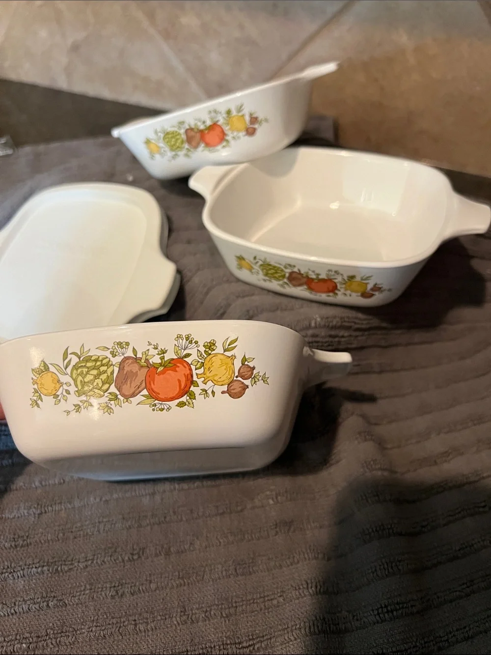 3 Corningware White “Spice of life” petite square Casserole Set.